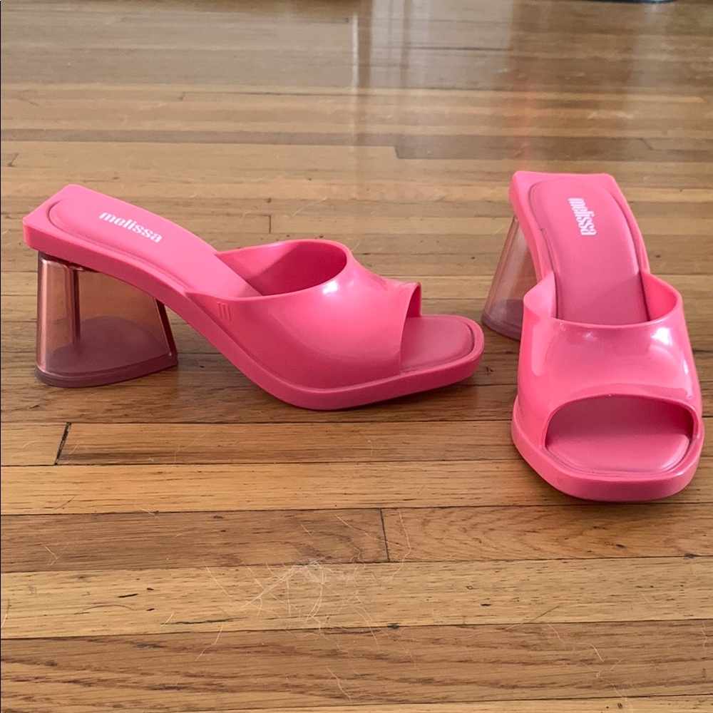 Melissa Pink Heeled Mules with Heart 💖Heel